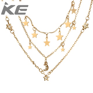 Geometric diamond star moon three-necklace Simple five-pointed star clavicle chain for girls