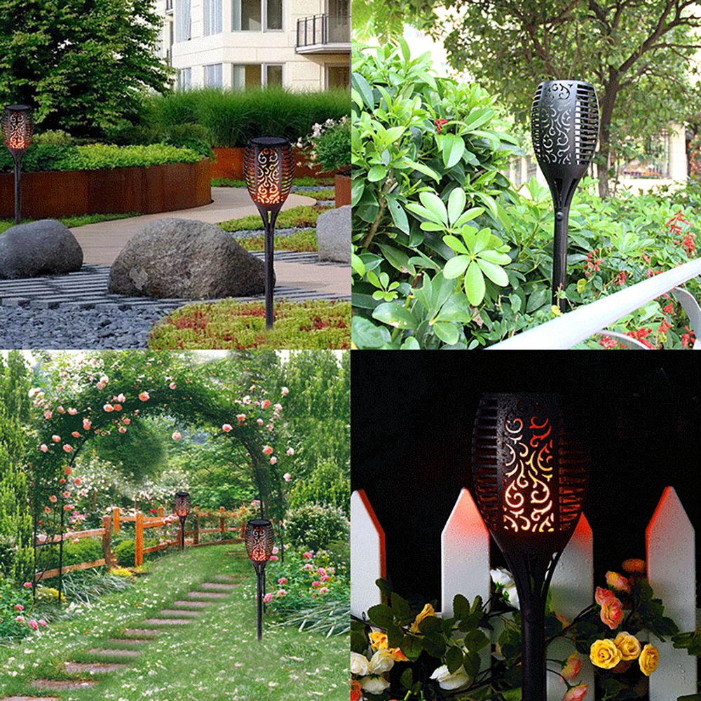 96 LED Solar Flame Light Garden Landscape Torch Outdoor Waterproof ...
