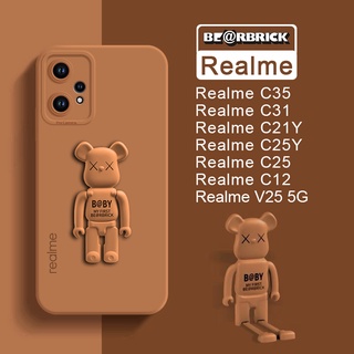 เคสซิลิโคนนิ่ม ลายหมีน่ารัก พร้อมขาตั้ง สําหรับ Realme C35 C31 C25Y C25 C21Y C12 V25 5G