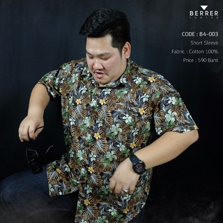 BERRER เสื้อผ้าผู้ชายอ้วน : เสื้อเชิ้ตแขนสั้น ลายดอกไม้ป่า