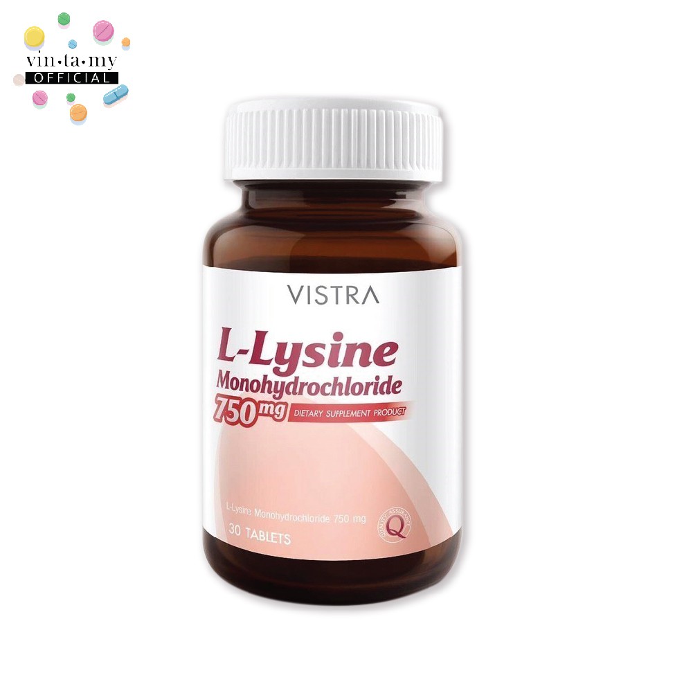 [พร้อมส่ง] Vistra(วิสทร้า) L-Lysine Monohydrochloride 750 mg ขนาด 30 เม็ด [EXP.11/10/2022]