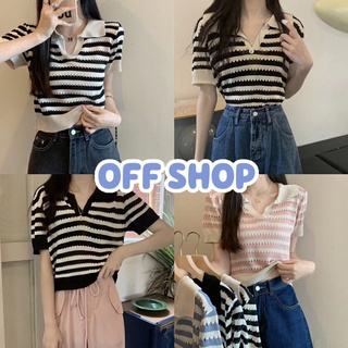 OFF SHOP พร้อมส่ง (OFF-2Y009) เสื้อไหมพรมแขนสั้น คอปก น่ารักใส่สบายใส่ง่ายๆวันเบาๆ -C