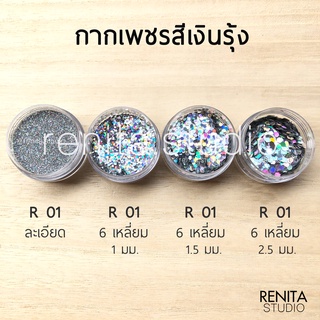 กากเพชรสีเงินรุ้ง กลิตเตอร์ ตกแต่งเล็บ DIY (กระปุกเล็ก)