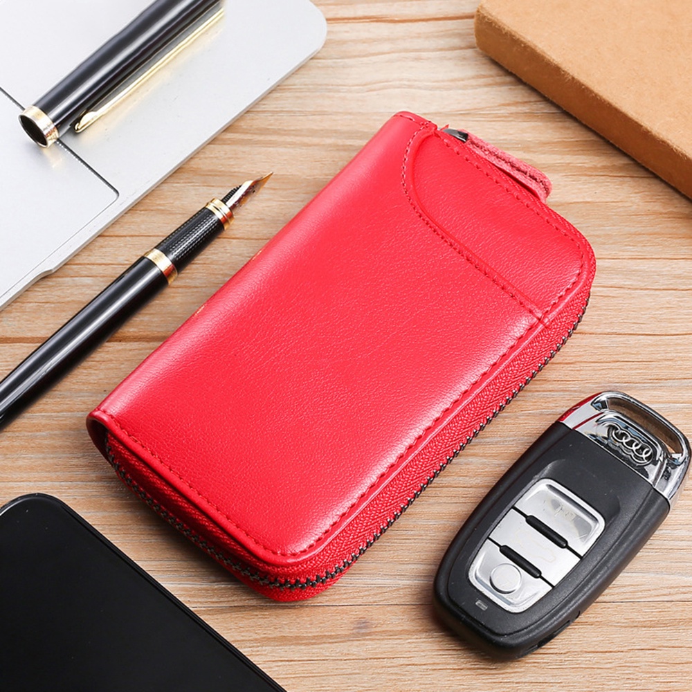 House Keeper Key Wallet Cow Leather Key Ring Credit Card Holder Large Capacity Unisex Key Bag