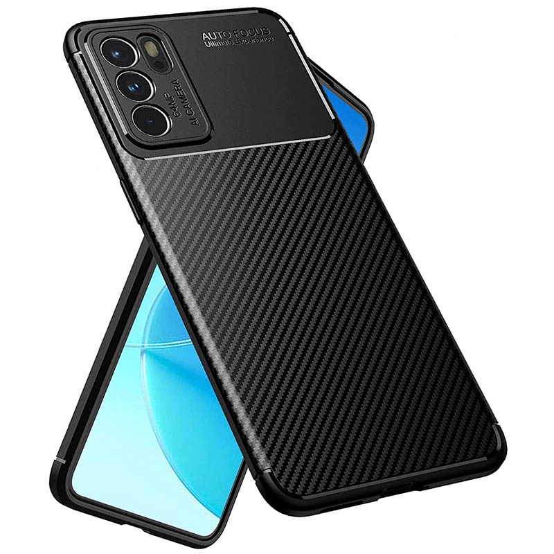 Hitam Carbon II TPU Case Oppo Reno6 5G - Reno 6 5G - Casing Black Soft Armor Original Black Shock Co