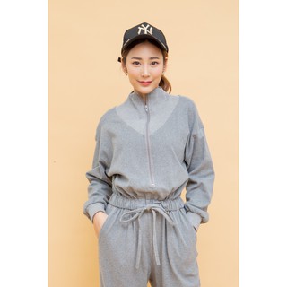 SuperD  เซทชุดวอร์ม จั๊มสูทขายาว พร้อมสายรัด สวมใส่ง่ายAll in One Casual Jumpsuit Code : 9831 [Grey]