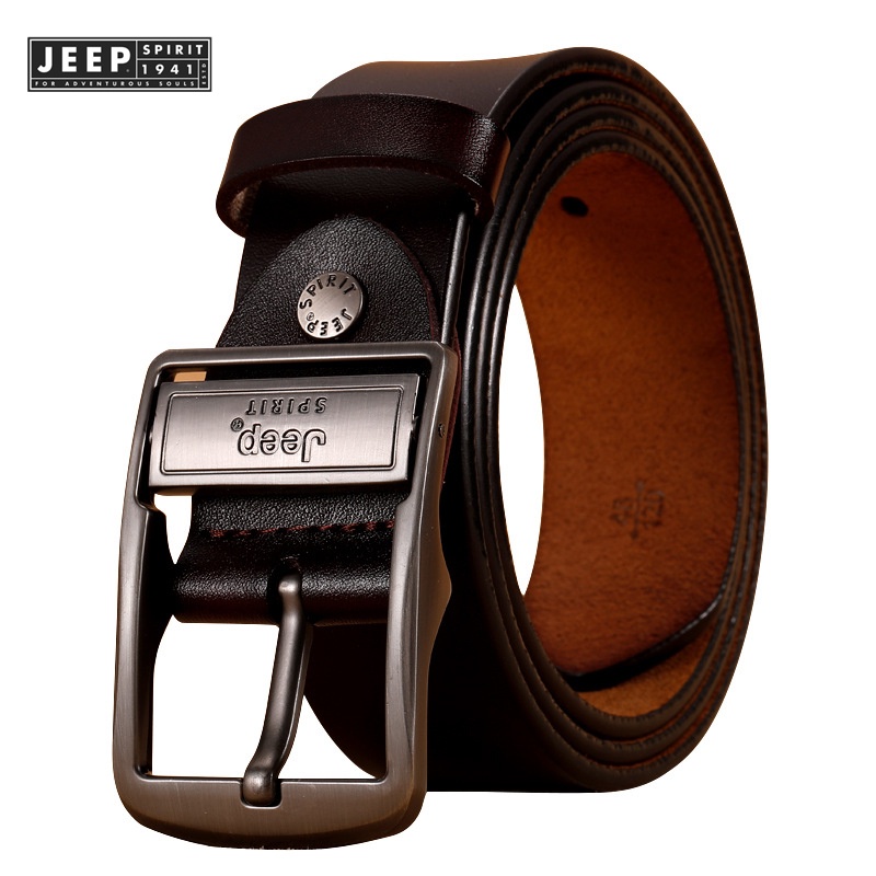 Jeep SPIRIT 1941 ESTD เข็มขัดหัวเข็มขัดเข็มหนังสองชั้นสําหรับผู้ชาย