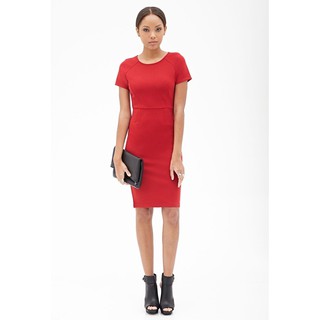 FOREVER 21: Red midi dress : เดรสเข้ารูปแขนสั้นทรงดินสอสีแดง