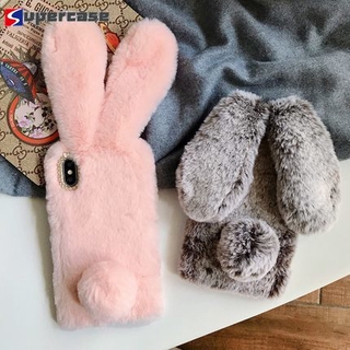 For Samsung Galaxy A02s A32 4G A42 A12 5G A72 A52 S21 S20 Plus Ultra FE Lite M51 M31s Cover Rabbit Hairy Warm Fur Bling Phone Case Plush Bunny TPU Case