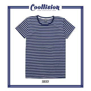 Coollision เสื้อยืดลายทาง ขาวกรม (S033)