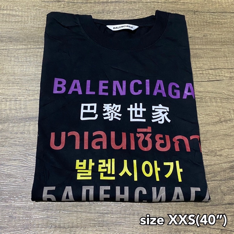 Balenciaga language size xxs t-shirt in black logo เสื้อ เสื้อยืด บาเลนเซียก้า ของแท้ ส่งฟรี EMS ทั้งร้าน