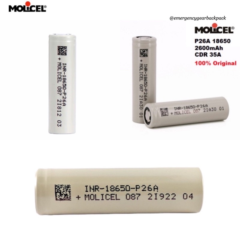 Molicel P26A INR18650 2600mAh 3.6V 35A High-drain-Li-ion battery