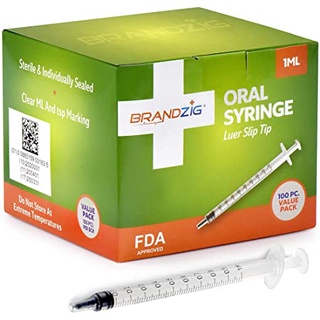 ไซริงค์ 1ml Syringe Without Cap Oral Dispenser, Luer Slip Tip, FDA Approved 1 กล่อง