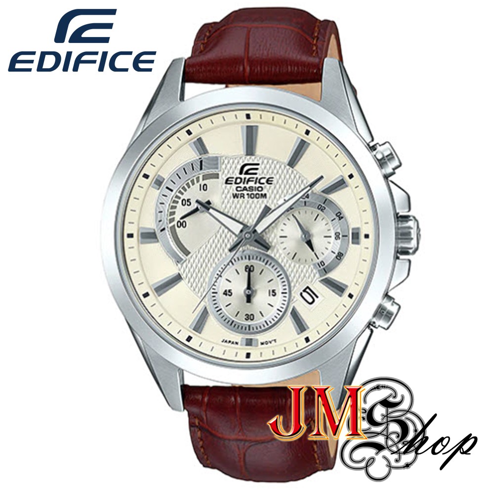 Casio Edifice Chronogroph นาฬิกาข้อมือผู้ชาย สายหนังแท้ รุ่น EFV-580L-7AVUDF (หน้าปัดขาวครีม)