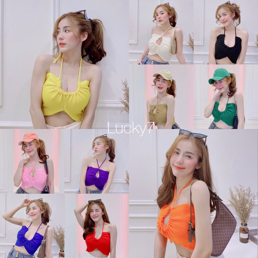 BY IRAMadge Tube topท็อปไหมพรมทอลายสีพื้นทั้งตัว น่ารักมากกกก มาในโทนเซกซี่ยั่วๆ ทรงผูกคอ เว้าช