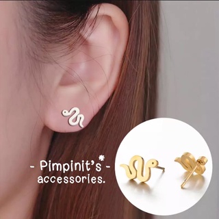 🇹🇭 พร้อมส่ง : 🐍 ต่างหูสแตนเลสสไตล์มินิมอลลายงูเลื้อย | Slithering Snake Minimalist Stainless Steel Stud Earring.