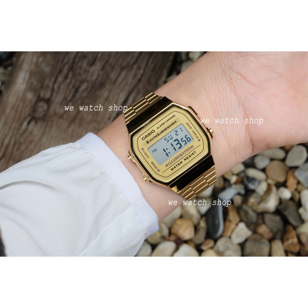 CASIO ของเเท้ เครื่องศูนย์ CMG รุ่น A168WG-9WDF สีทอง สายเหล็ก ประกันศูนย์ CMG  A168WG-9  A168WG  A168  A168WG-9W