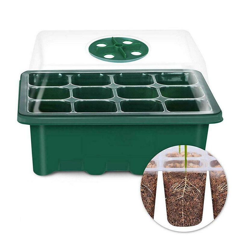 Starter Trays ling Tray 12 Cells Humidity Adjustable Plant Starter Kit with Dome Greenhouse Grow Trays Green