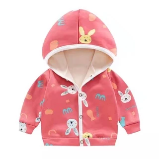 Babyonline(Y363)2I2-3 (ส่งด่วน1วัน)เสื้อแขนยาวกันหนาวมีฮู้ดสำหรับเด็กผู้ชายและผู้หญิงแบบกระดุมหน้า ด้านในบุขนนิ่ม