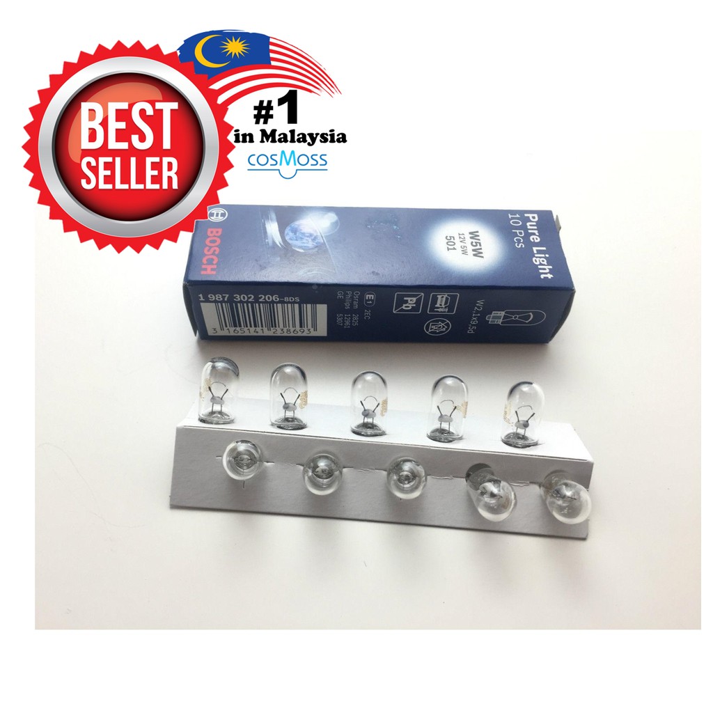 Bosch Pure Light W5W 12V 5W หลอดไฟ 158 T10 T-10 BULB