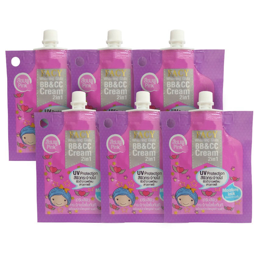FACY Whitening Gluta BB and CC Cream 2 in 1 Pink (สีชมพู) แพ็ค 6 ชิ้น