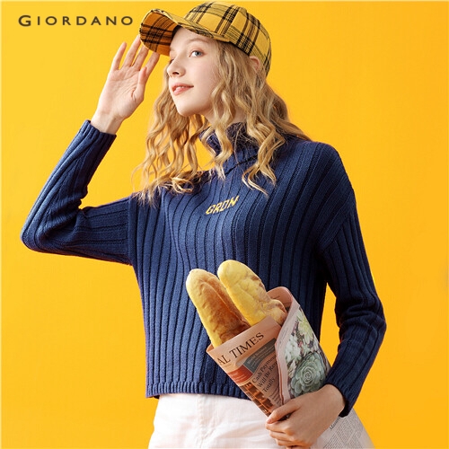 GIORDANO WOMEN Contrast letter turtleneck sweater 05359852