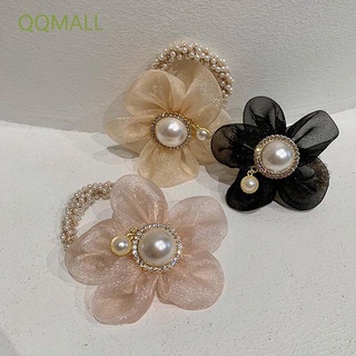 Qqmall ยางรัดผมตาข่ายลายดอกไม้ประดับมุกสไตล์เกาหลีสําหรับผู้หญิง