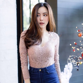 บอดี้สูท บอดี้สูทลูกไม้ LACE BODYSUIT NECK V