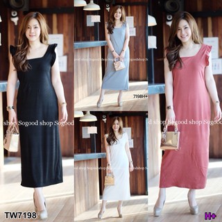 (7198) Maxi Dress #สาวอวบ ชุดเดรสยาวแขนระบาย