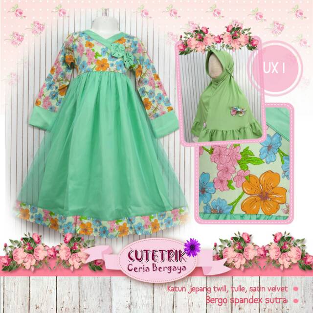 HIJAU [Ankho_Shop] UX1 Gamis สําหรับเด็กสีเขียวน่ารัก