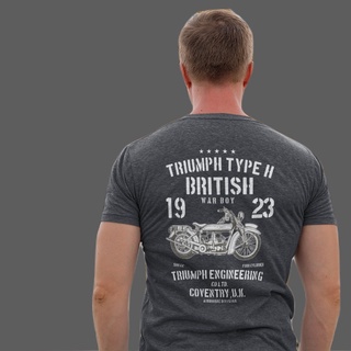 คอลูกเรือเสื้อยืดคอกลมเสื้อยืด พิมพ์ลาย Triumph Type H สไตล์วินเทจ คลาสสิก แฟชั่นเรโทร สําหรับขี่รถจักรยานยนต์ผ้าฝ้ายแท้