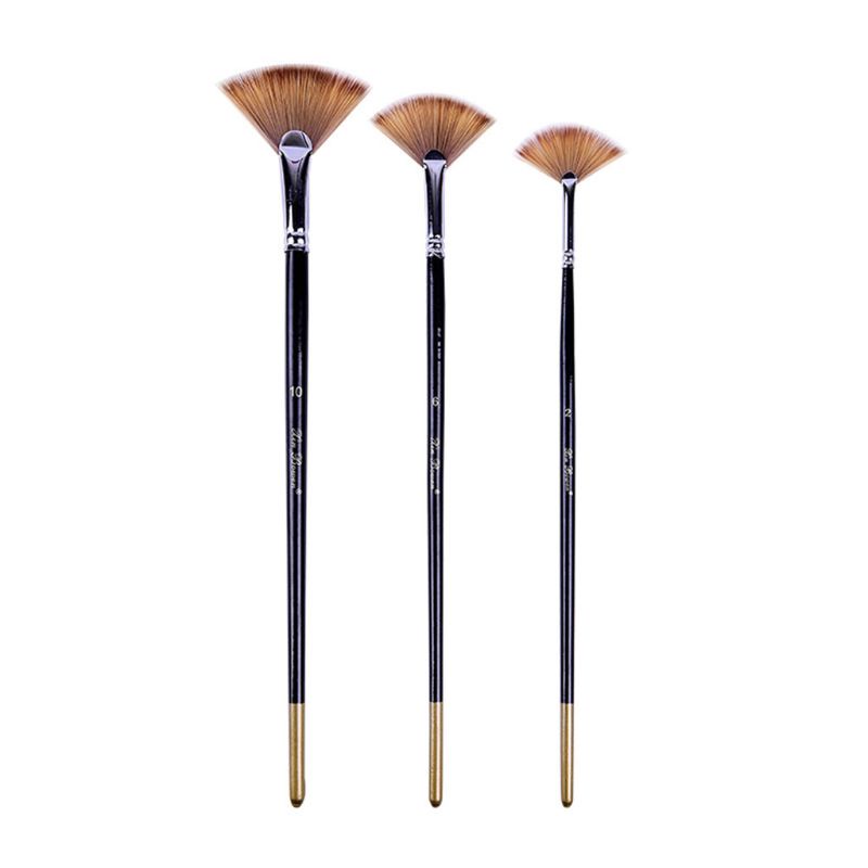รัก* 3 ชิ้น Artists Paint Brush Set แปรงทาสีรูปพัดลม Anti-shedding Drawing Brush