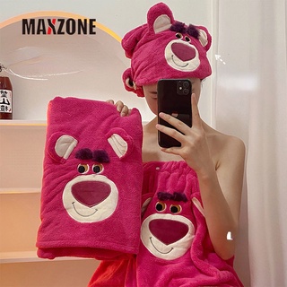 Maxzone ผ้าขนหนูอาบน้ํา แบบนิ่ม ลาย Toy Story Lotso Strawberry Bear ดูดซับน้ําได้ดี สําหรับห้องน้ํา