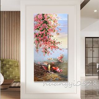 ภาพวาดผ้าใบ รูปปลาเก้าตัว สไตล์จีน สําหรับแขวนตกแต่งผนังบ้าน