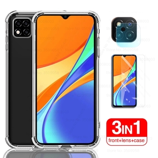 3 - In - 1 เคสใสกันกระแทก + กระจกด้านหน้า + กล้องสําหรับ Xiaomi Redmi 9A C9