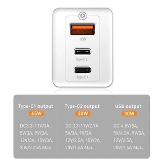 Baseus หัวชาร์จเร็ว GaN 65W Adapter Quick Charger type C ที่ชาร์จเร็ว ชุดชาร์จเร็ว อะแดปเตอร์ samsung vivo