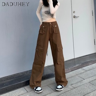 DaDuHey💕 womens new ins American hip-hop big pocket overalls fashionable loose casual pants wide leg  pants