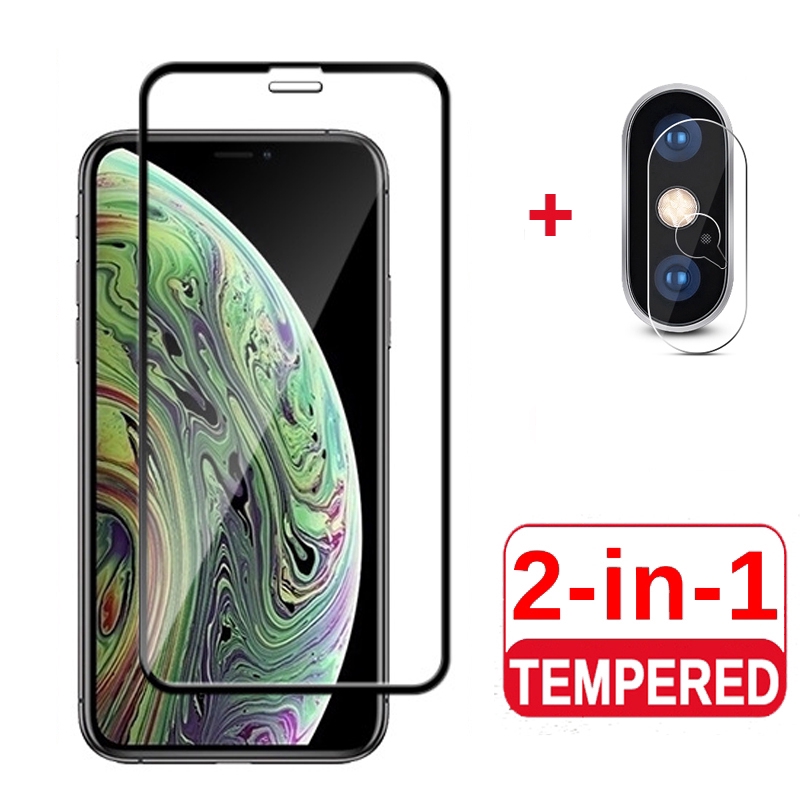 Iphone 11 Pro Max 6 6s 7 8 Plus X XR XS Max กระจกนิรภัยป้องกันหน้าจอ + ตัวป้องกันเลนส์กล้อง