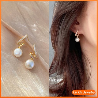 Cocojewelry ต่างหูเข็มเงิน 925 ประดับมุก เพชร เรียบง่าย เครื่องประดับ สําหรับผู้หญิง