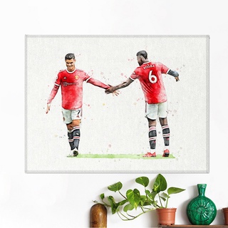 โปสเตอร์ ผ้าแคนวาส Cristiano Ronaldo + Paul Pogba Manchester United นักฟุตบอล แมนยู แมนเชสเตอร์ยูไนเต็ด