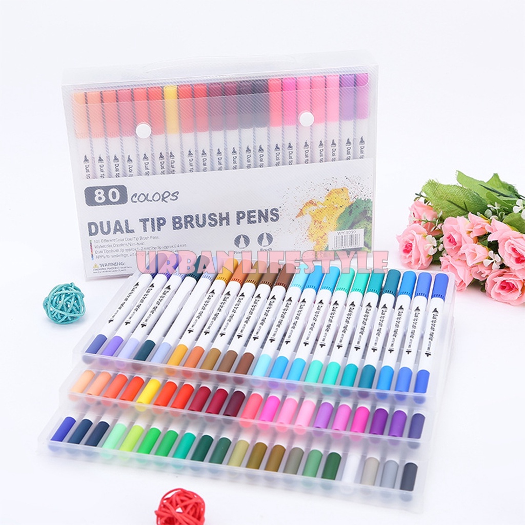 Dual tip brush pen ปากกาสีน้ำหัวพู่กัน ปากกาเมจิสีน้ำ2หัว fine และ brush 12 / 24 / 36 / 48 / 60 ด้าม
