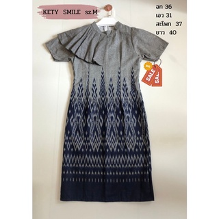 DRESS KETY SMILE sz.l ผ้าไทย ลายสง่างาม แต่งคอสวยมาก สภาพใหม่