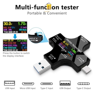 เครื่องทดสอบแรงดันไฟฟ้ามัลติฟังก์ชั่น Type - C Usb Meter Tester Lcd