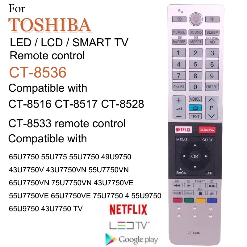 ใหม่ CT-8536 รีโมตคอนโทรลทีวี สําหรับ Toshiba LED LCD SMART TV 5U7750 55U775 55U7750 49U9750 43U7750V 43U7750VN 55U7750VN 65U7750VN 75U7750VN