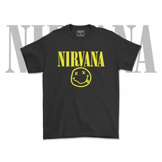 คอลูกเรือเสื้อยืดคอกลมNirvana เสื้อเชิ้ต สีดํา สําหรับผู้ชาย และผู้หญิง V1ผ้าฝ้ายแท้