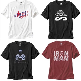 เสื้อยืดผ้าฝ้ายใหม่ Uniqlo marvel เสื้อยืดแขนสั้น พิมพ์ลาย Iron Man Panther Spider-Man 00short สําหรับผู้ชาย และผู้หญิงL