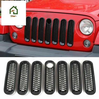 Front Grill Mesh Inserts Kit Honeycomb Clip-in Grille Guard Mesh Grille with Lock Hole for Jeep Wrangler JK 2007-2017