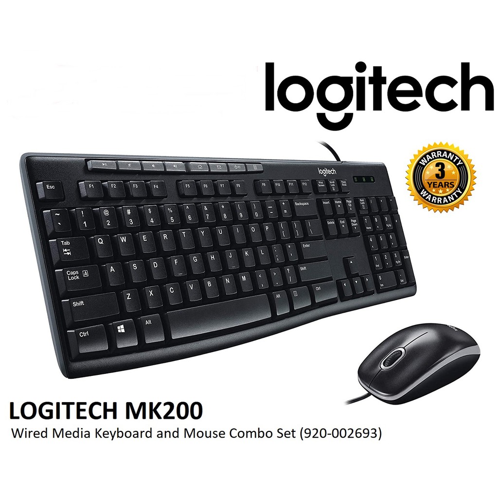 คีย์บอร์ดและเม้าส์ LOGITECH MK200 Media Corded Keyboard and Mouse Combo (คีย์ไทย-อังกฤษ) ประกัน 3 ปี