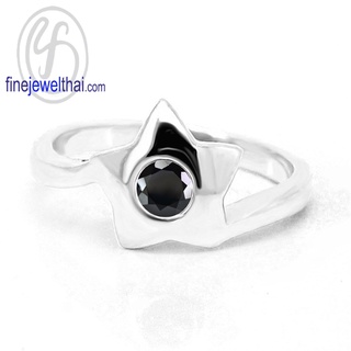 Finejewelthai-แหวนนิล-นิลแท้-แหวนพลอย-แหวนเงินแท้-พลอยประจำเดือนเกิด-Black-Spinel-Silver-Ring-Birthstone-R1032on