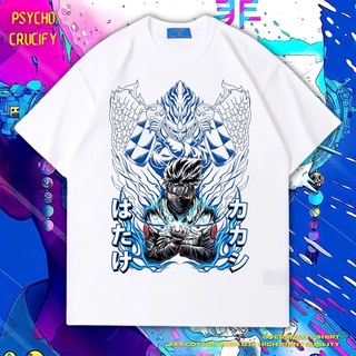 เสื้อยืด ขนาดใหญ่ พิมพ์ลาย Psycho Crucify Hatake Kakashi | หินล้างทําความสะอาด | เสื้อยืด ลายการ์ตูนนารูโตะ | เสื้อยืด ข